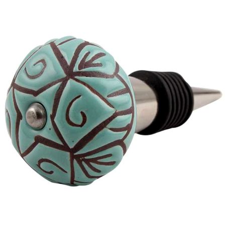 Sea Green Etched Ceramic Wine Stopper (Pack Of One Piece)
